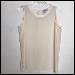 Ivory 100% Silk Classic Sleeveless Top Back Button Detail Size L
